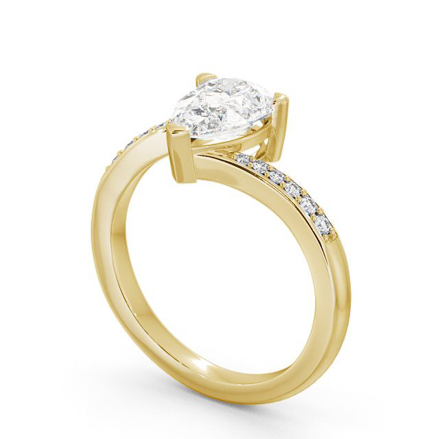 Pear Diamond Engagement Ring 18K Yellow Gold Solitaire With Side Stones - Alderley ENPE1S_YG_SIDE