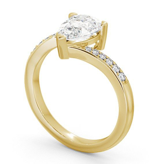 Pear Diamond Offset Band Engagement Ring 18K Yellow Gold Solitaire with Channel Set Side Stones ENPE1S_YG_THUMB1 