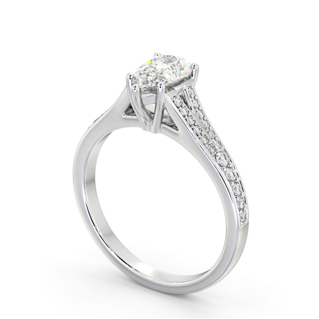 Pear Diamond Engagement Ring 9K White Gold Solitaire With Side Stones - Nicoletta ENPE20S_WG_SIDE