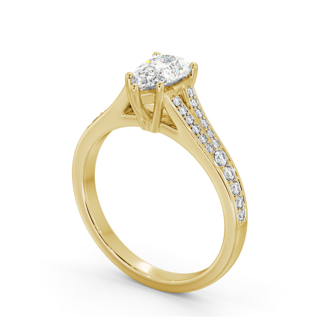 Pear Diamond Engagement Ring 18K Yellow Gold Solitaire With Side Stones - Nicoletta ENPE20S_YG_SIDE