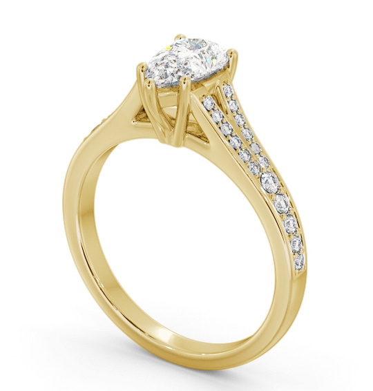  Pear Diamond Engagement Ring 9K Yellow Gold Solitaire With Side Stones - Nicoletta ENPE20S_YG_THUMB1 