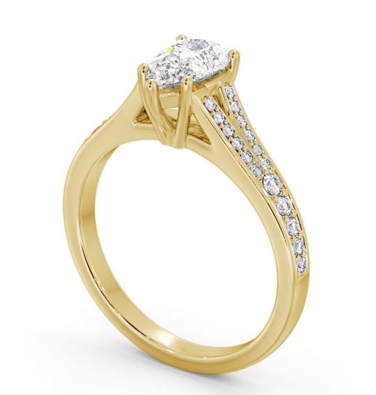 Pear Diamond Split Channel Engagement Ring 18K Yellow Gold Solitaire with Channel Set Side Stones ENPE20S_YG_THUMB1