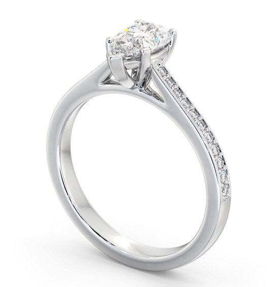 Pear Diamond 5 Prong Engagement Ring 18K White Gold Solitaire with Channel Set Side Stones ENPE21S_WG_THUMB1 