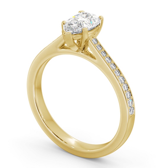 Pear Diamond 5 Prong Engagement Ring 18K Yellow Gold Solitaire with Channel Set Side Stones ENPE21S_YG_THUMB1