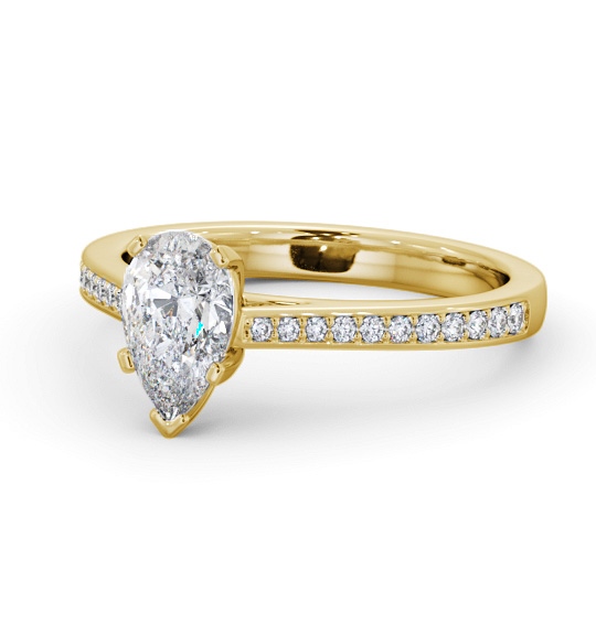  Pear Diamond Engagement Ring 9K Yellow Gold Solitaire With Side Stones - Tobin ENPE21S_YG_THUMB2 