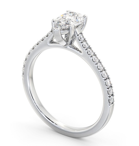 Pear Diamond 5 Prong Engagement Ring 18K White Gold Solitaire with Channel Set Side Stones ENPE22S_WG_THUMB1