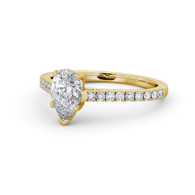 Pear Diamond Engagement Ring 18K Yellow Gold Solitaire With Side Stones - Melodie ENPE22S_YG_FLAT