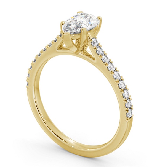 Pear Diamond 5 Prong Engagement Ring 9K Yellow Gold Solitaire with Channel Set Side Stones ENPE22S_YG_THUMB1