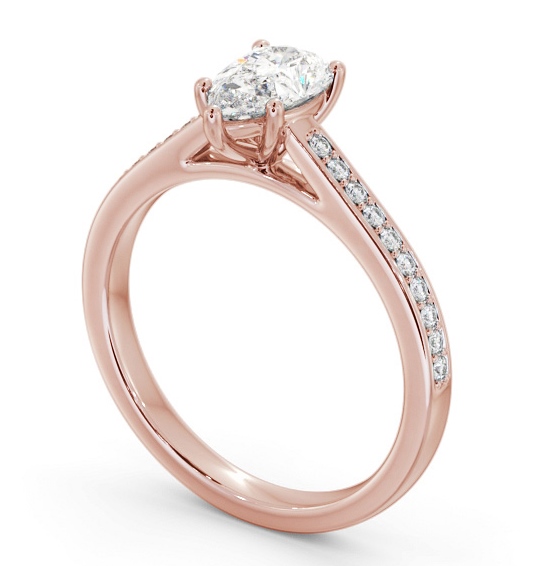 Pear Diamond 5 Prong Engagement Ring 9K Rose Gold Solitaire with Channel Set Side Stones ENPE23S_RG_THUMB1