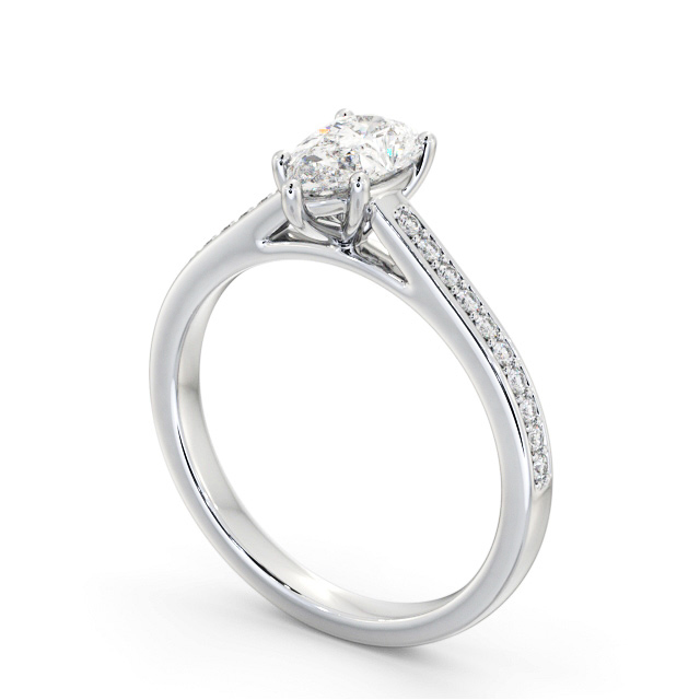 Pear Diamond Engagement Ring 18K White Gold Solitaire With Side Stones - Codie ENPE23S_WG_SIDE
