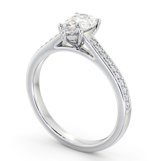 Pear Diamond 5 Prong Engagement Ring 18K White Gold Solitaire with Channel Set Side Stones ENPE23S_WG_THUMB1