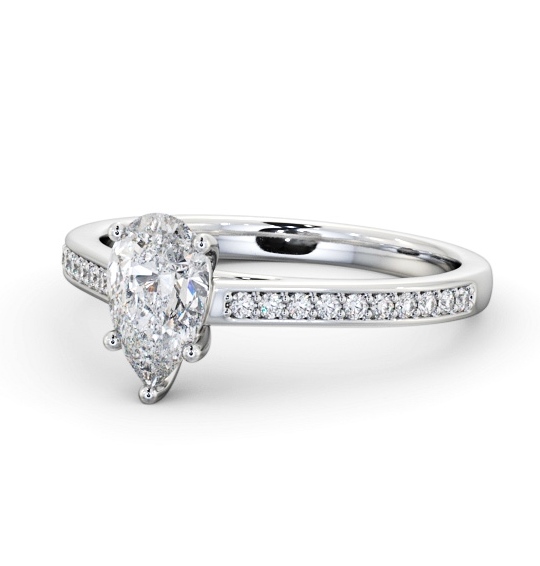 Pear Diamond 5 Prong Engagement Ring 18K White Gold Solitaire with Channel Set Side Stones ENPE23S_WG_THUMB2 