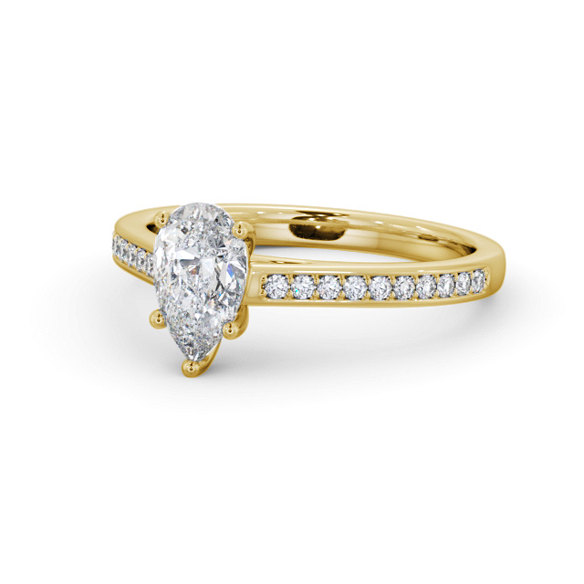 Pear Diamond Engagement Ring 18K Yellow Gold Solitaire With Side Stones - Codie ENPE23S_YG_FLAT