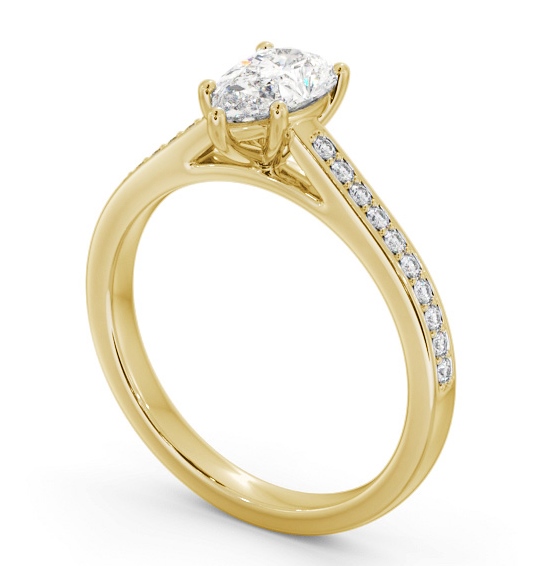 Pear Diamond 5 Prong Engagement Ring 18K Yellow Gold Solitaire with Channel Set Side Stones ENPE23S_YG_THUMB1