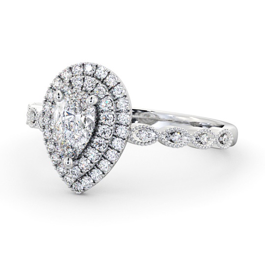 Double Halo Pear Diamond Engagement Ring 18K White Gold ENPE24_WG_THUMB2 
