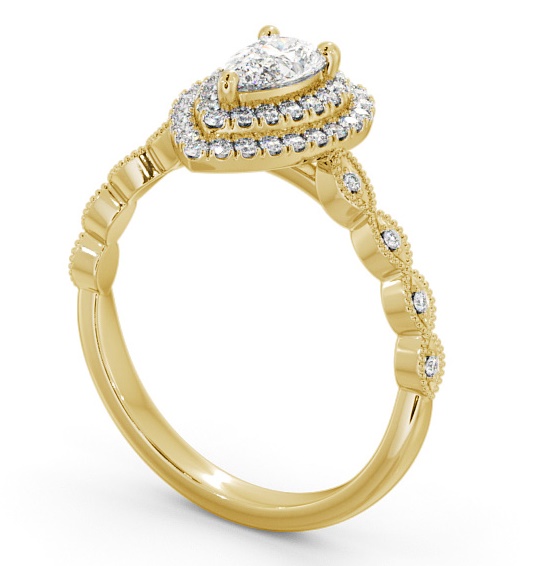 Double Halo Pear Diamond Engagement Ring 18K Yellow Gold ENPE24_YG_THUMB1