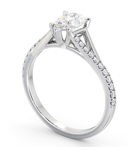 Pear Diamond Engagement Ring 9K White Gold Solitaire with Offset Side Stones ENPE24S_WG_THUMB1