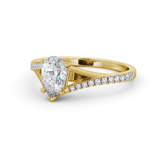 Pear Diamond Engagement Ring 18K Yellow Gold Solitaire With Side Stones - Paige ENPE24S_YG_FLAT