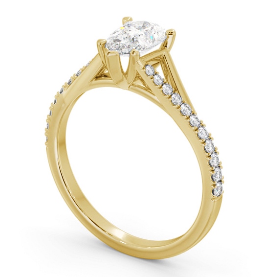 Pear Diamond Engagement Ring 9K Yellow Gold Solitaire with Offset Side Stones ENPE24S_YG_THUMB1