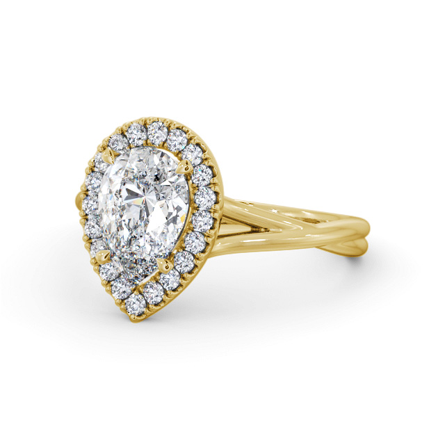 Halo Pear Diamond Engagement Ring 18K Yellow Gold - Satrine ENPE25_YG_FLAT