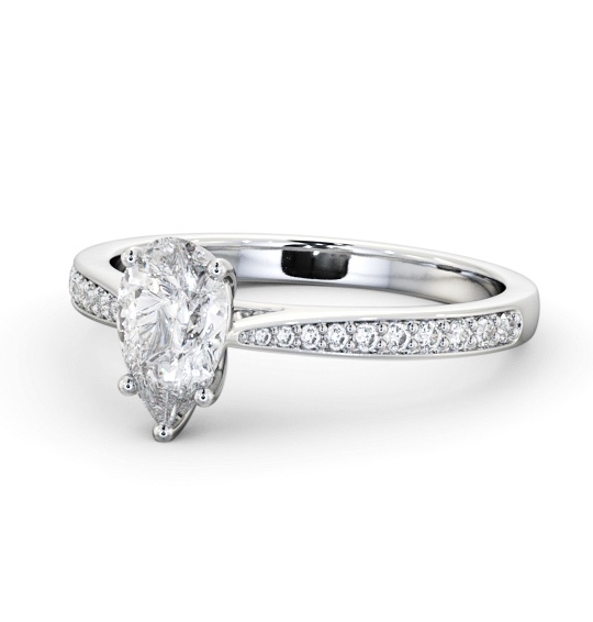 Pear Diamond Tapered Band Engagement Ring 18K White Gold Solitaire with Channel Set Side Stones ENPE25S_WG_THUMB2 