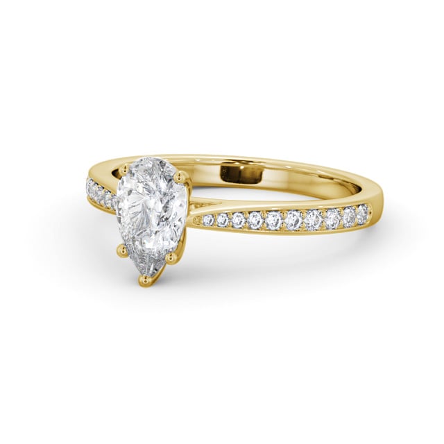 Pear Diamond Engagement Ring 18K Yellow Gold Solitaire With Side Stones - Kareena ENPE25S_YG_FLAT