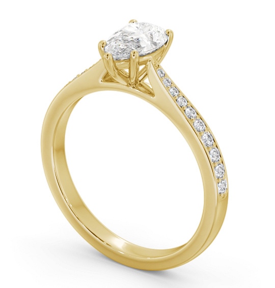 Pear Diamond Tapered Band Engagement Ring 18K Yellow Gold Solitaire with Channel Set Side Stones ENPE25S_YG_THUMB1