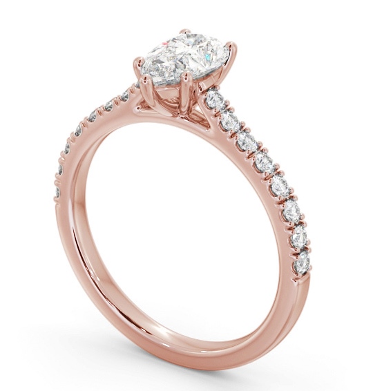 Pear Diamond 5 Prong Engagement Ring 9K Rose Gold Solitaire with Channel Set Side Stones ENPE26S_RG_THUMB1