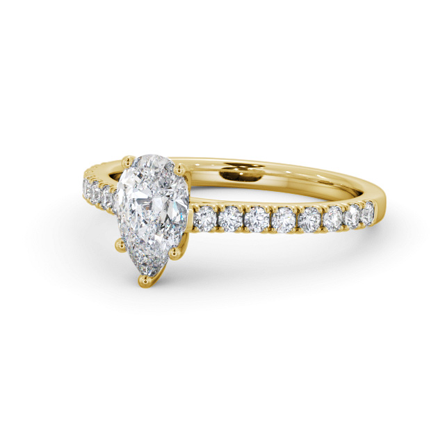 Pear Diamond Engagement Ring 18K Yellow Gold Solitaire With Side Stones - Leighly ENPE26S_YG_FLAT