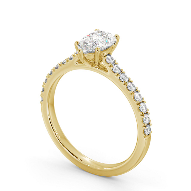 Pear Diamond Engagement Ring 18K Yellow Gold Solitaire With Side Stones - Leighly ENPE26S_YG_SIDE