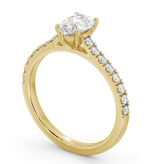 Pear Diamond 5 Prong Engagement Ring 18K Yellow Gold Solitaire with Channel Set Side Stones ENPE26S_YG_THUMB1