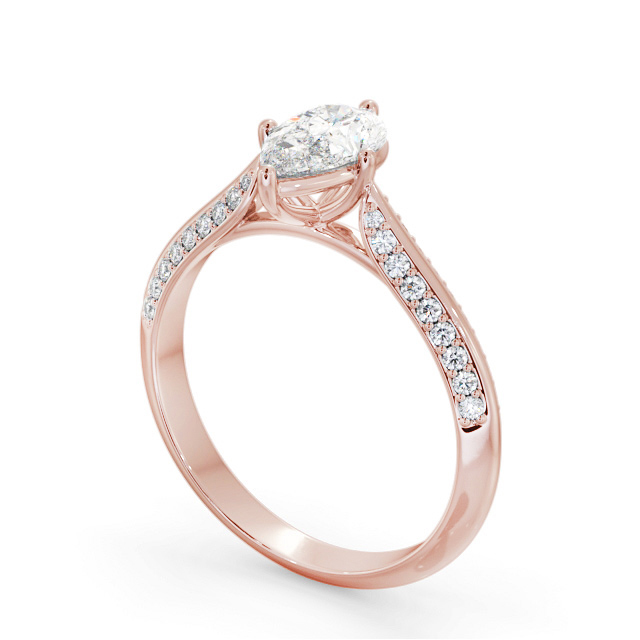 Pear Diamond Engagement Ring 18K Rose Gold Solitaire With Side Stones - Montague ENPE27S_RG_SIDE