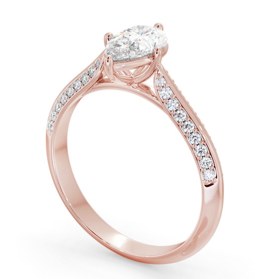 Pear Diamond Knife Edge Band Engagement Ring 18K Rose Gold Solitaire with Channel Set Side Stones ENPE27S_RG_THUMB1