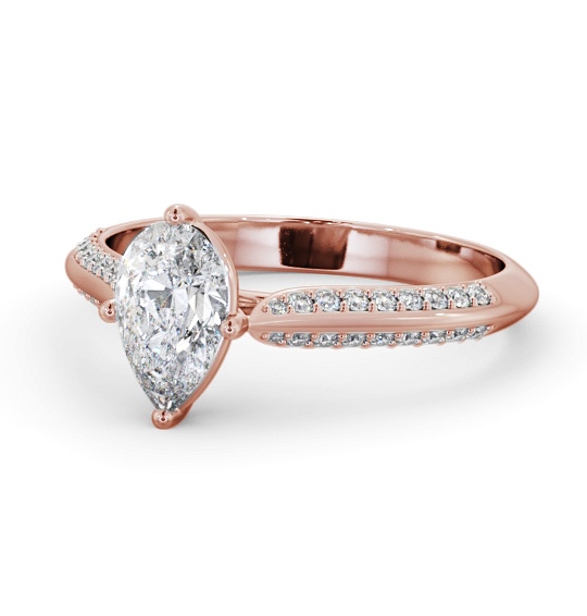 Pear Diamond Knife Edge Band Engagement Ring 18K Rose Gold Solitaire with Channel Set Side Stones ENPE27S_RG_THUMB2 