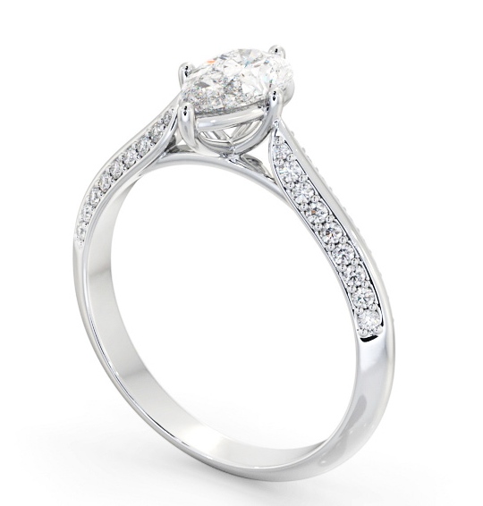 Pear Diamond Knife Edge Band Engagement Ring 18K White Gold Solitaire with Channel Set Side Stones ENPE27S_WG_THUMB1 