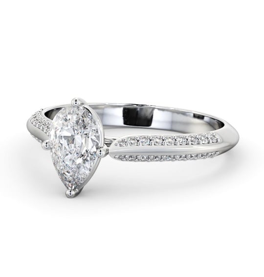 Pear Diamond Knife Edge Band Engagement Ring 18K White Gold Solitaire with Channel Set Side Stones ENPE27S_WG_THUMB2 