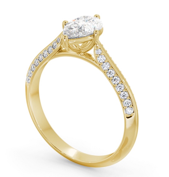 Pear Diamond Knife Edge Band Engagement Ring 9K Yellow Gold Solitaire with Channel Set Side Stones ENPE27S_YG_THUMB1