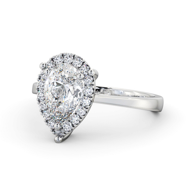 Halo Pear Diamond Engagement Ring 9K White Gold - Salvington ENPE28_WG_FLAT