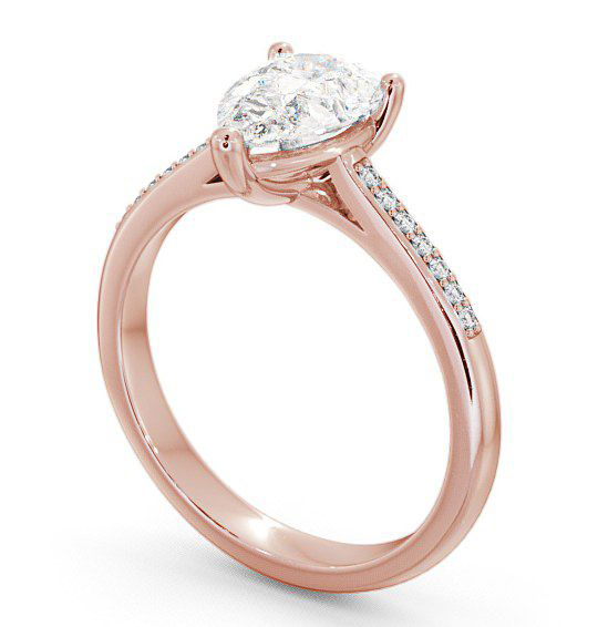 Pear Diamond Classic 3 Prong Engagement Ring 9K Rose Gold Solitaire with Channel Set Side Stones ENPE2S_RG_THUMB1