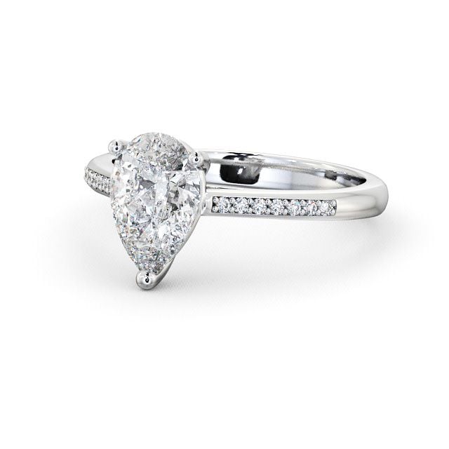 Pear Diamond Engagement Ring Platinum Solitaire With Side Stones - Harby ENPE2S_WG_FLAT