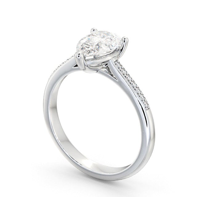 Pear Diamond Engagement Ring 18K White Gold Solitaire With Side Stones - Harby