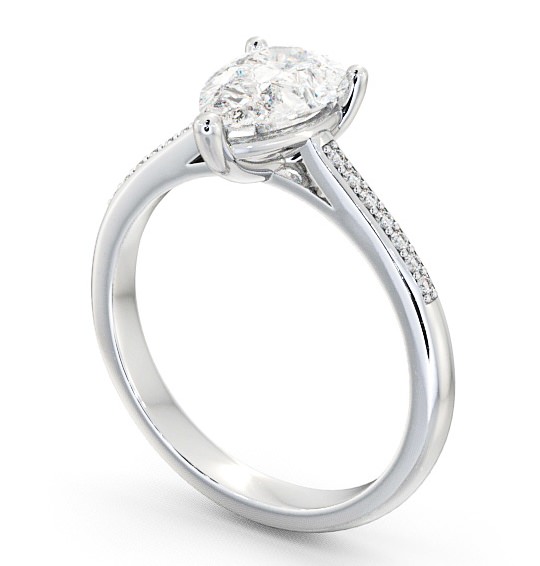 Pear Diamond Classic 3 Prong Engagement Ring 18K White Gold Solitaire with Channel Set Side Stones ENPE2S_WG_THUMB1 