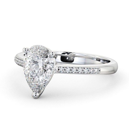Pear Diamond Classic 3 Prong Engagement Ring 18K White Gold Solitaire with Channel Set Side Stones ENPE2S_WG_THUMB2 
