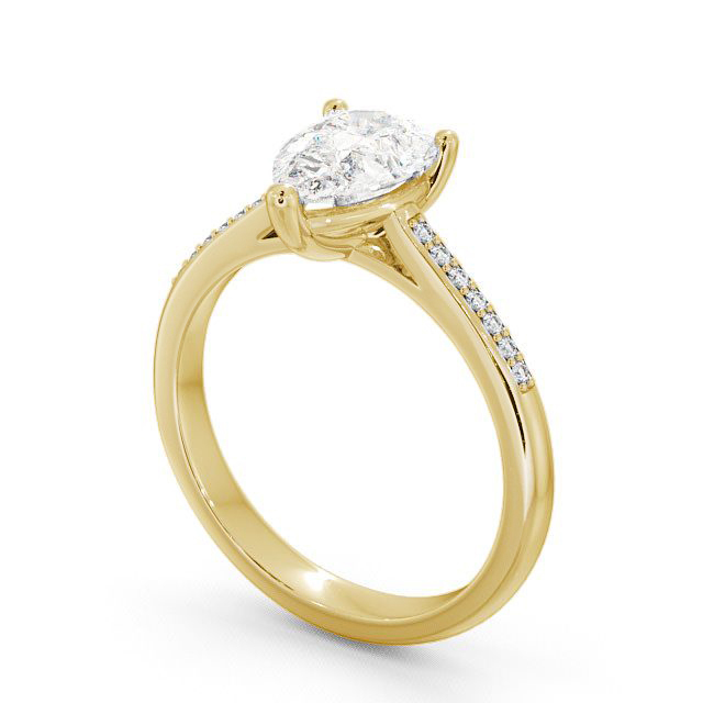 Pear Diamond Engagement Ring 9K Yellow Gold Solitaire With Side Stones - Harby ENPE2S_YG_SIDE