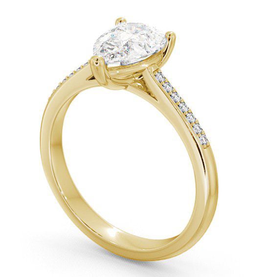 Pear Diamond Classic 3 Prong Engagement Ring 9K Yellow Gold Solitaire with Channel Set Side Stones ENPE2S_YG_THUMB1