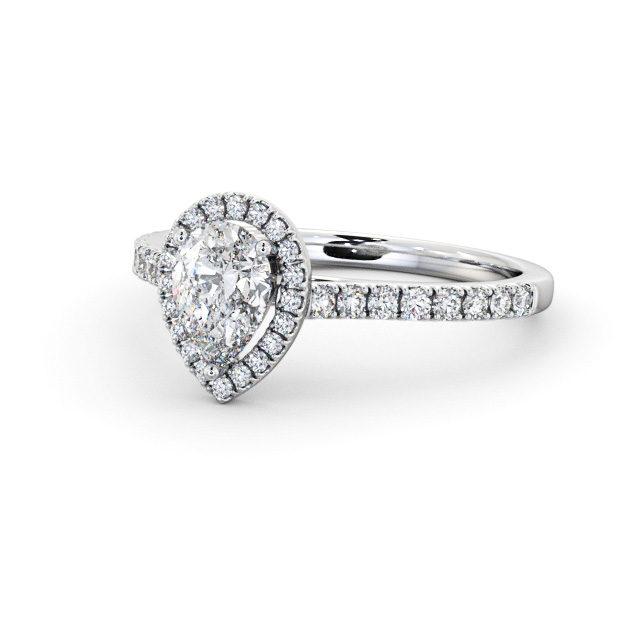 Halo Pear Diamond Engagement Ring 9K White Gold - Simonne ENPE32_WG_FLAT