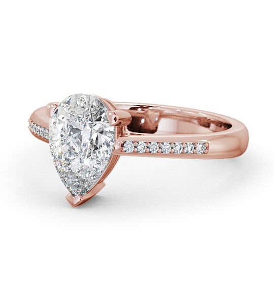 Pear Diamond 3 Prong Engagement Ring 18K Rose Gold Solitaire with Channel Set Side Stones ENPE4S_RG_THUMB2 