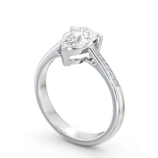 Pear Diamond Engagement Ring Platinum Solitaire With Side Stones - Raleigh ENPE4S_WG_SIDE