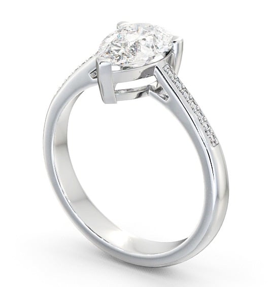 Pear Diamond Engagement Ring Platinum Solitaire With Side Stones - Raleigh ENPE4S_WG_THUMB1