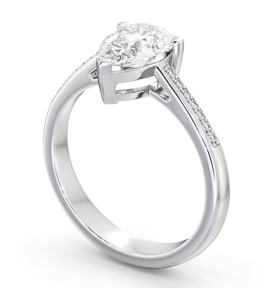 Pear Diamond 3 Prong Engagement Ring Platinum Solitaire with Channel Set Side Stones ENPE4S_WG_THUMB1 